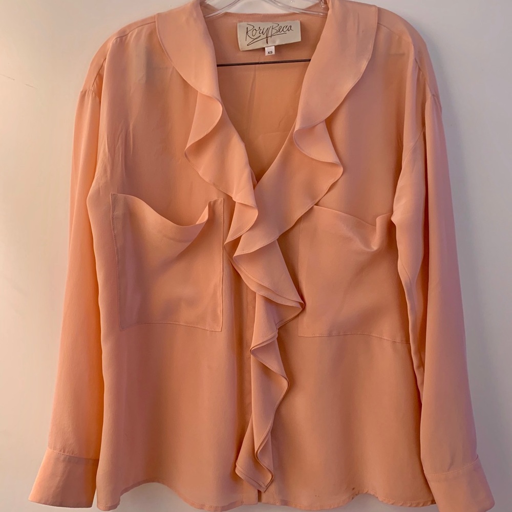 Shopbop / Rory Beca silk ruffle pink v-neck blouse